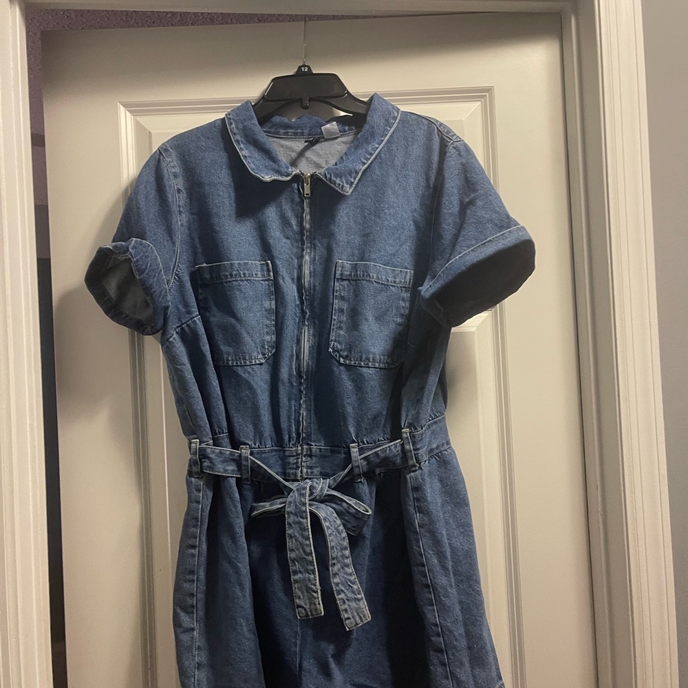 Denim Short Sleeve Jumpsuit